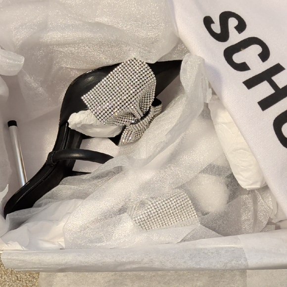 SCHUTZ Black Heels with Silver Bow - Picture 3 of 7